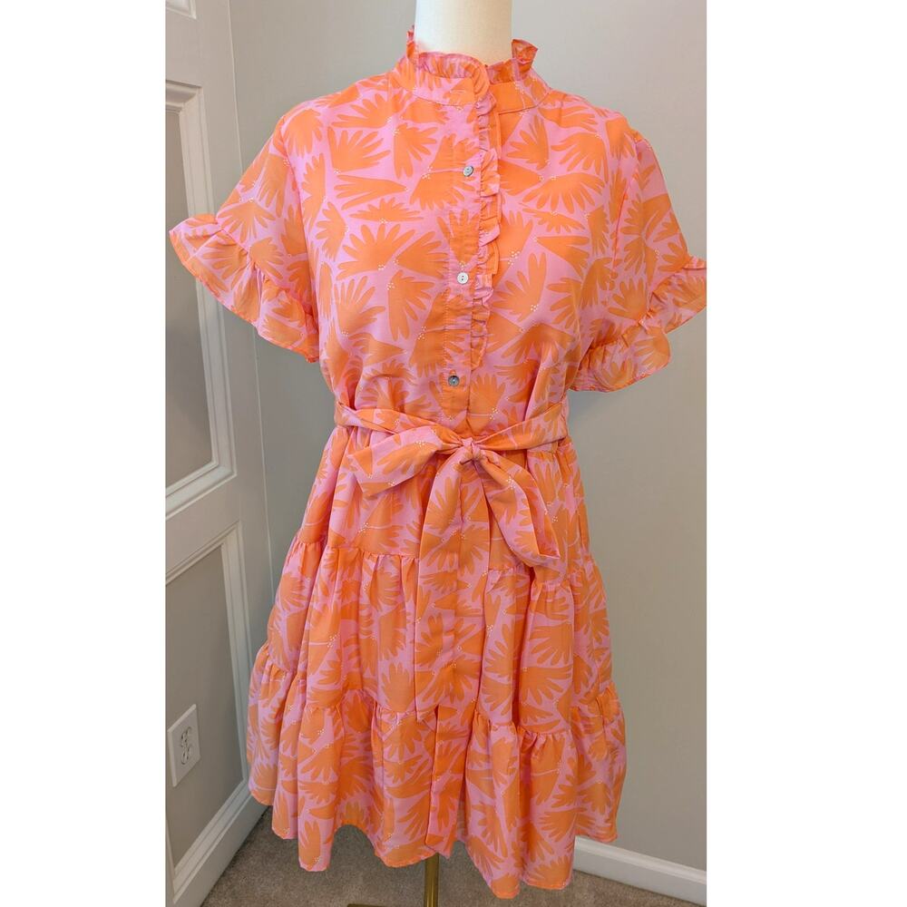 J Marie Pink and Orange Floral Tiered Mini Dress